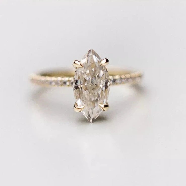 FREYA | 3 Carat Marquise Cut Diamond Moissanite Pave Wedding Ring - Kalyn & Co.
