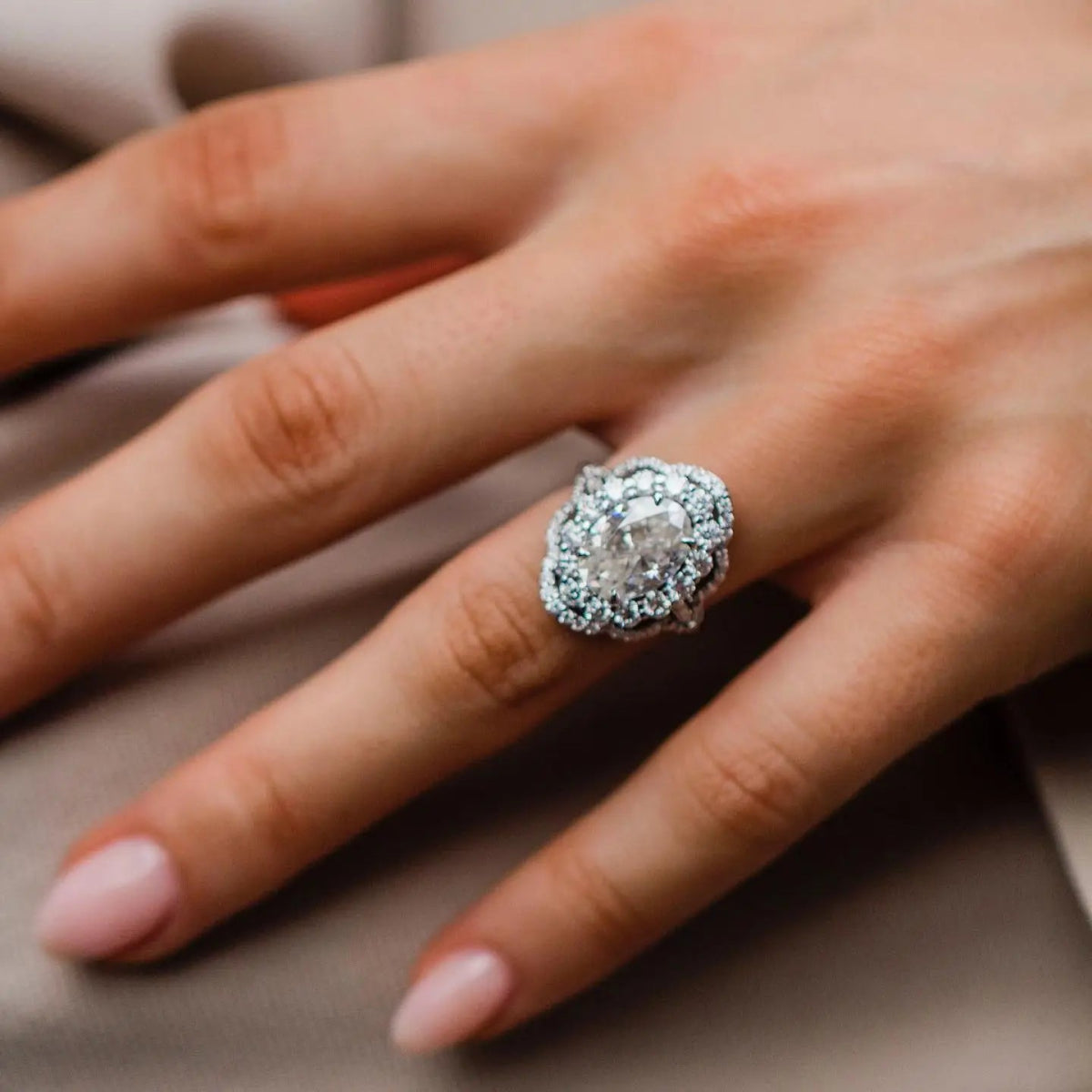 3 Carat Moissanite Crushed Ice Oval Cut Engagement Ring - Kalyn & Co.