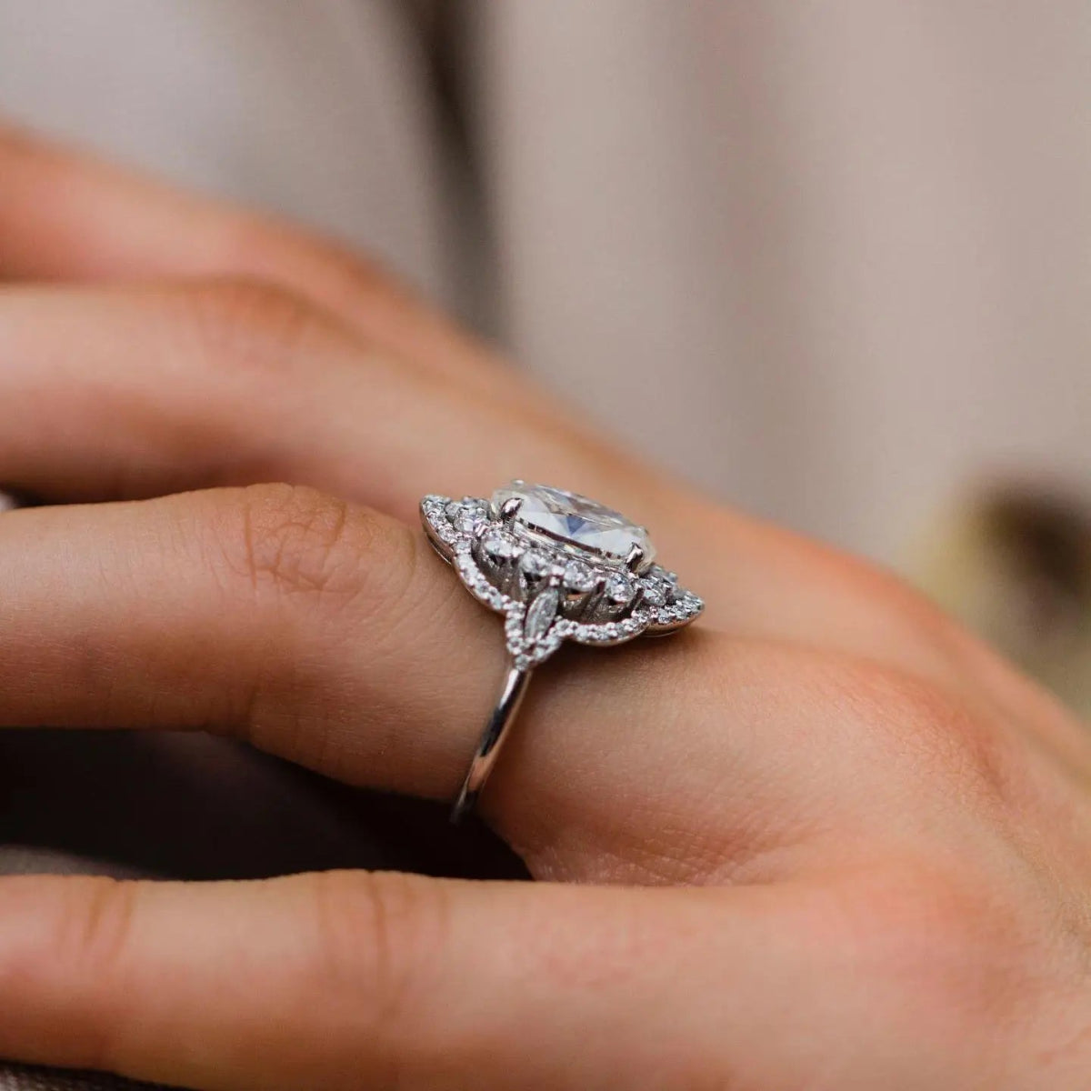 3 Carat Moissanite Crushed Ice Oval Cut Engagement Ring - Kalyn & Co.