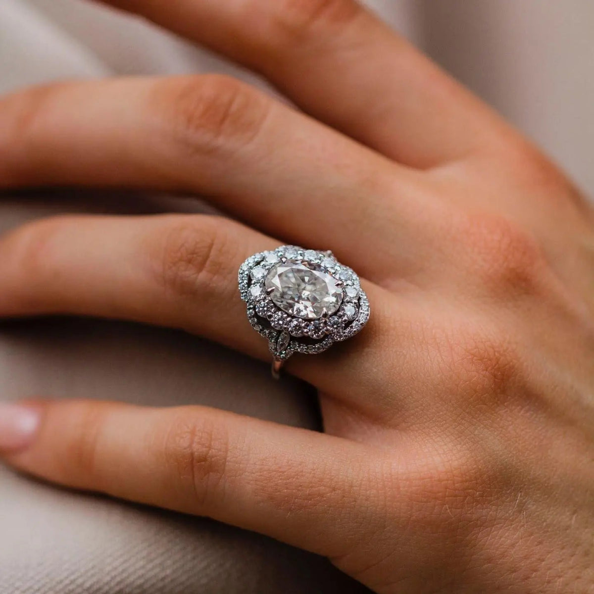 3 Carat Moissanite Crushed Ice Oval Cut Engagement Ring - Kalyn & Co.
