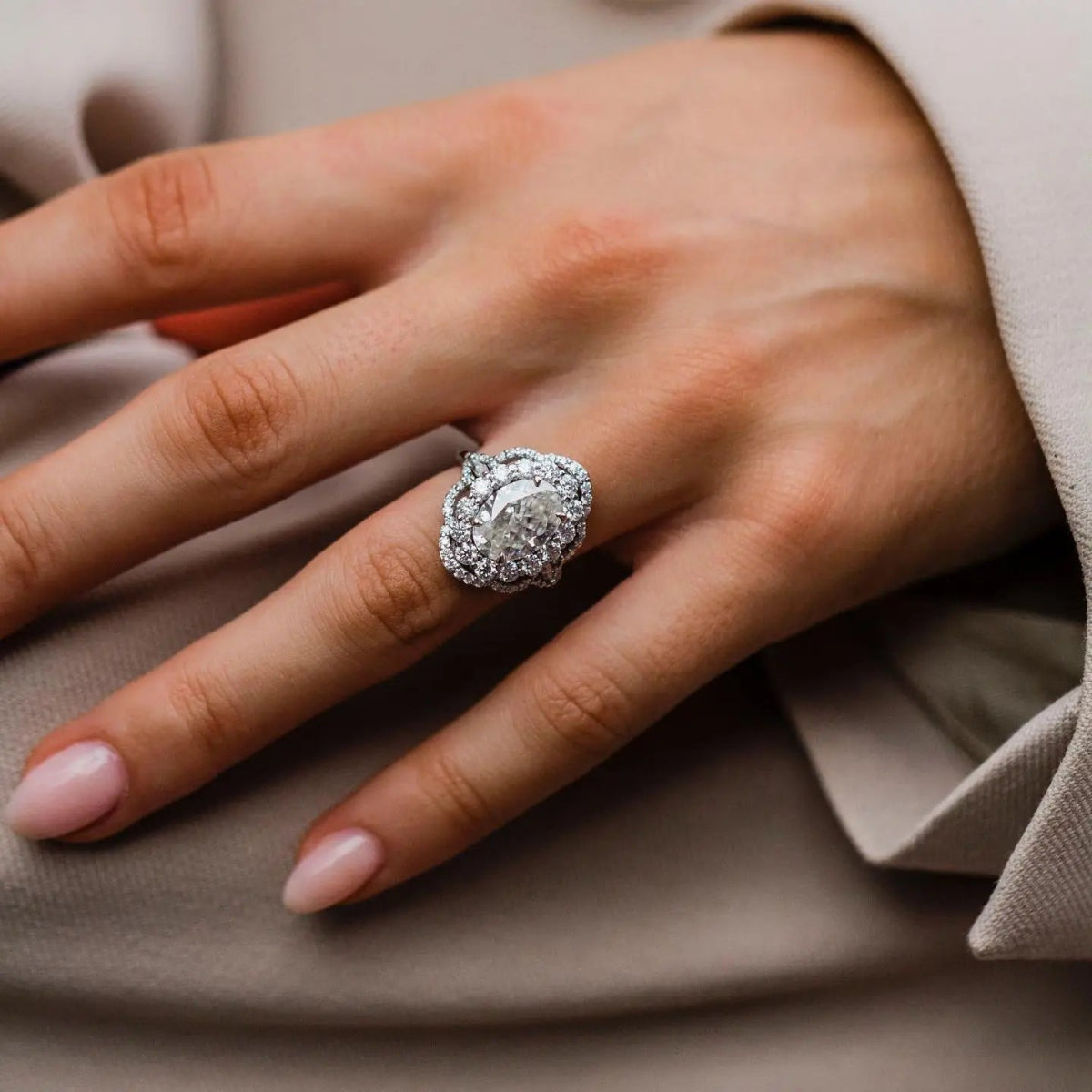 3 Carat Moissanite Crushed Ice Oval Cut Engagement Ring - Kalyn & Co.