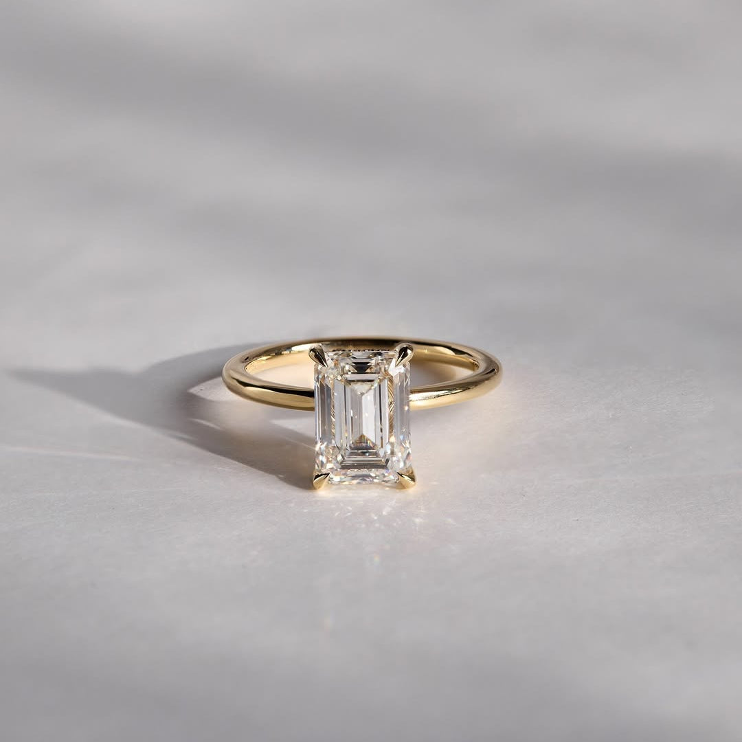 Lagertha | Bridal Set - Emerald Cut 3 Carat Moissanite Ring with Pave Eternity Band