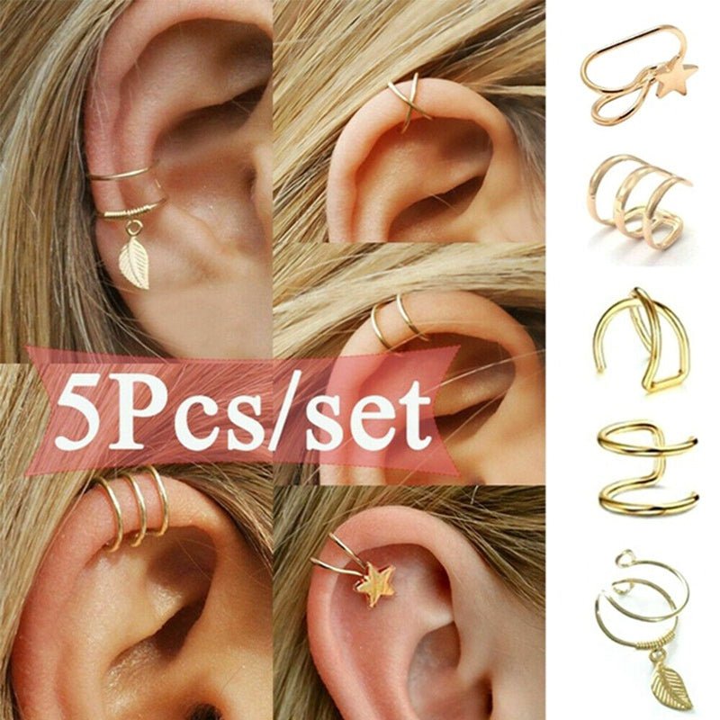 5 Piece Handmade Silver Kris Cross Cuff Climber Earrings - Kalyn & Co.