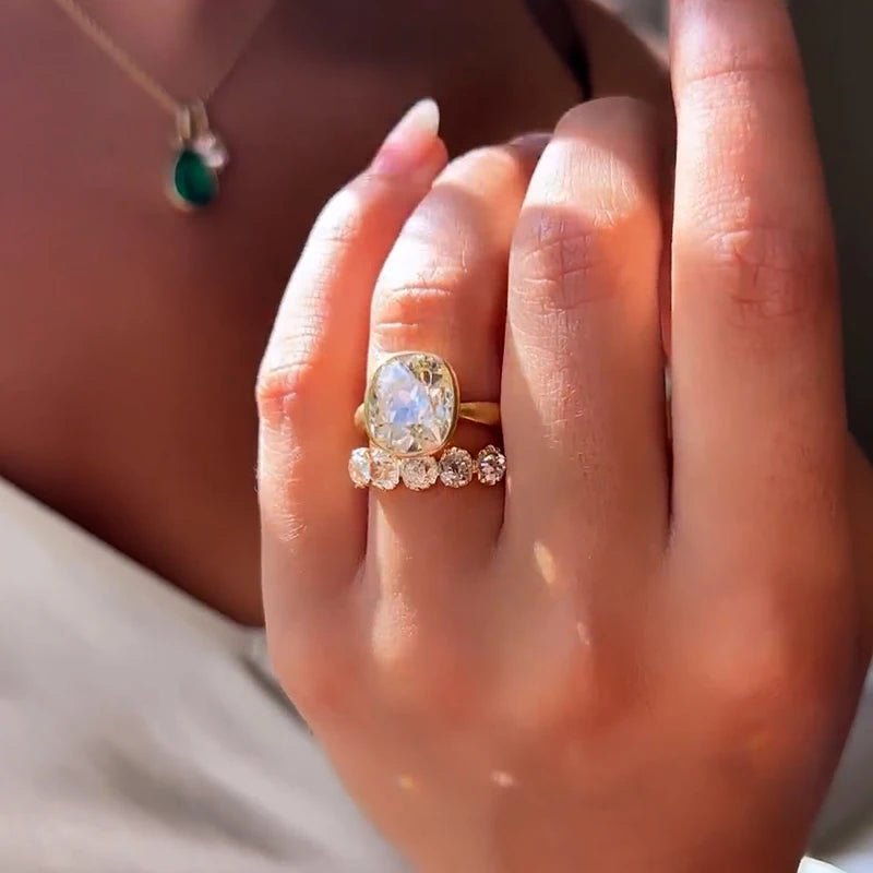 6 Carat Old Mine Cut Bezel Setting 18k Gold Ring - Kalyn & Co.