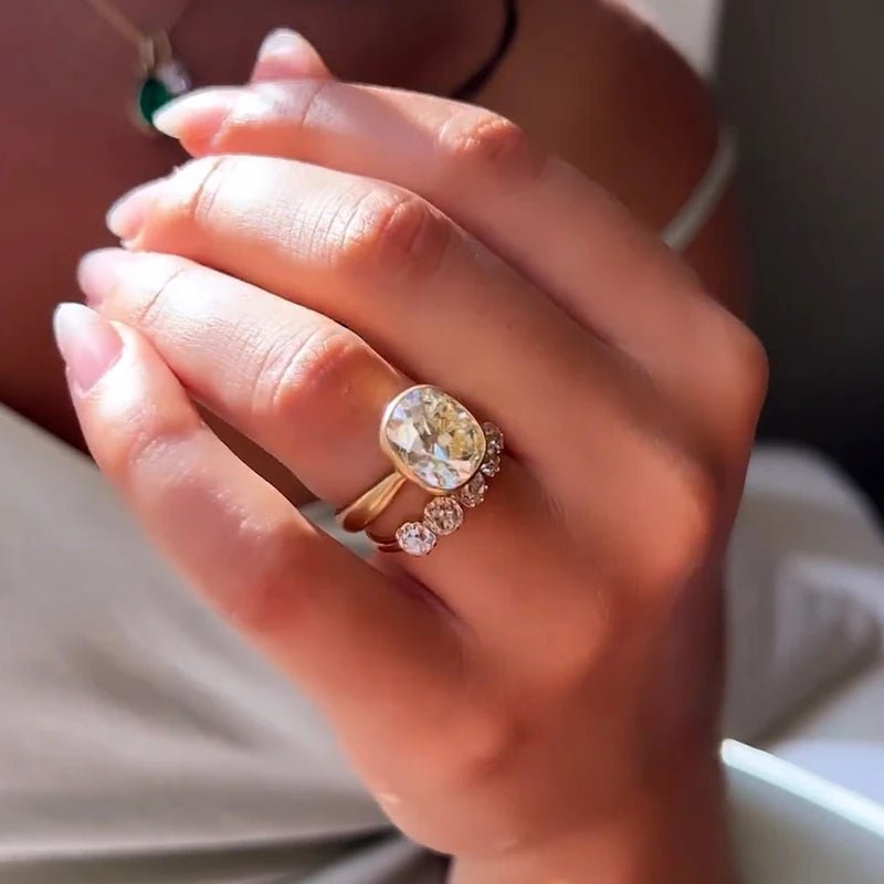 6 Carat Old Mine Cut Bezel Setting 18k Gold Ring - Kalyn & Co.