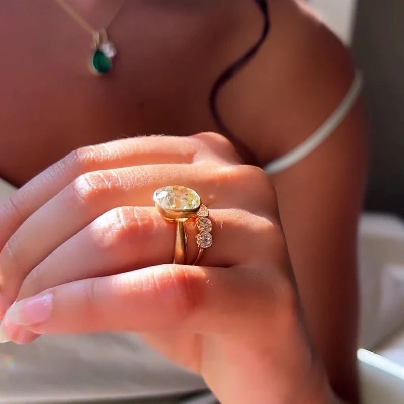 6 Carat Old Mine Cut Bezel Setting 18k Gold Ring - Kalyn & Co.