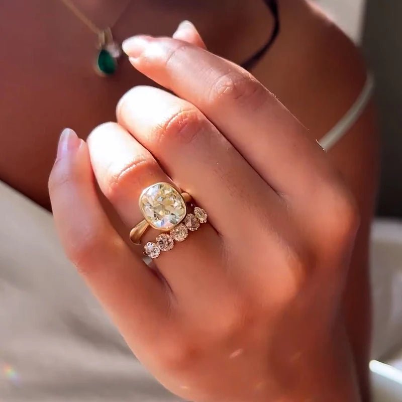 6 Carat Old Mine Cut Bezel Setting 18k Gold Ring - Kalyn & Co.