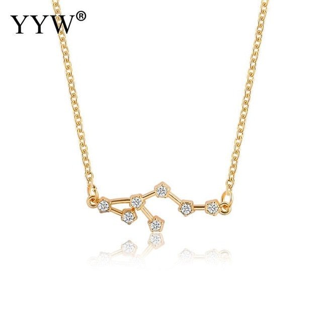 925 Silver Rhinestone Jewelry Pendant Necklace Gold Plated Constellation Zodiac Necklaces For Woman - Kalyn & Co.
