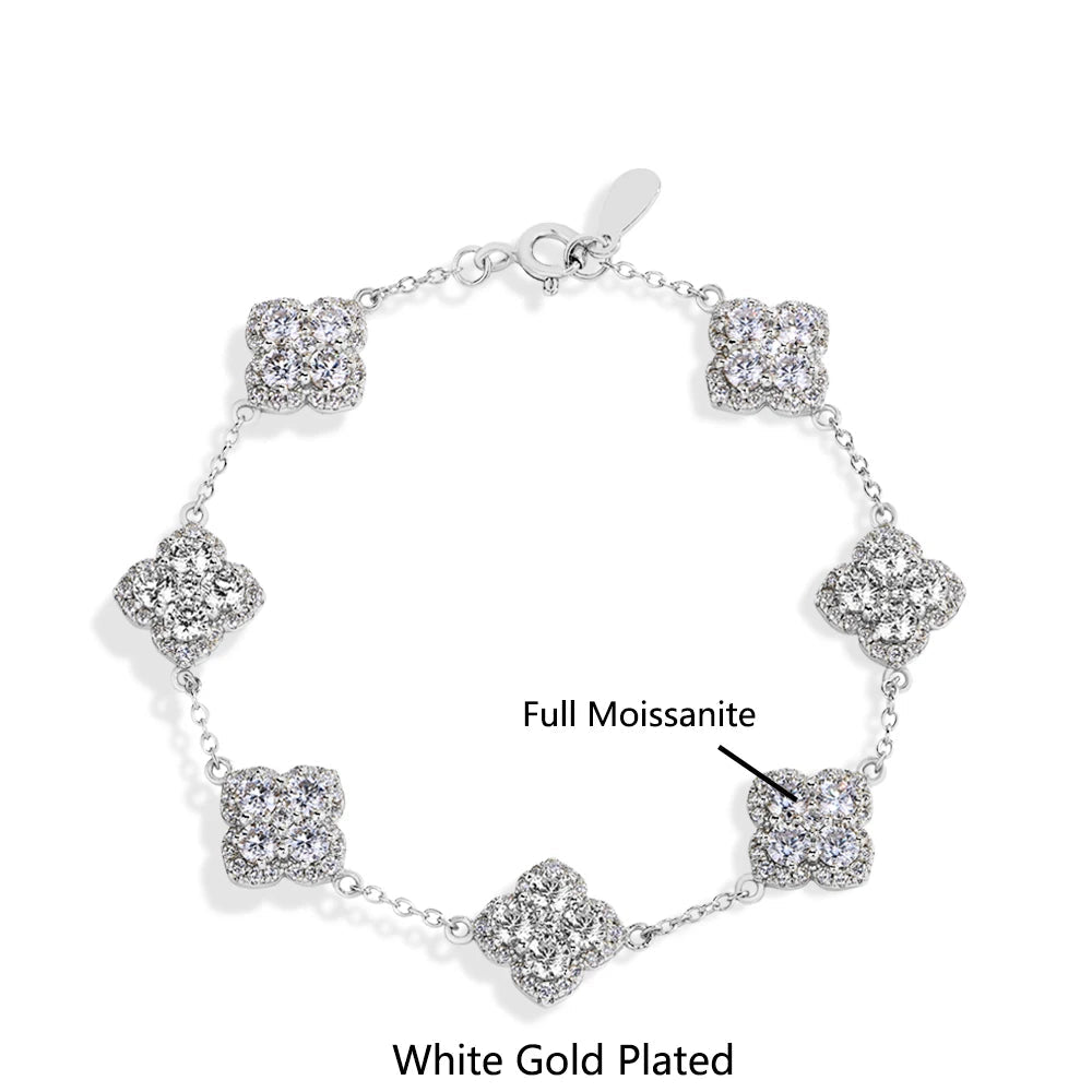 Clover Motif Moissanite Bracelet 925 Silver | Moissanite