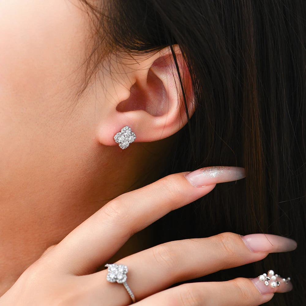 Clover Motif Moissanite Earrings