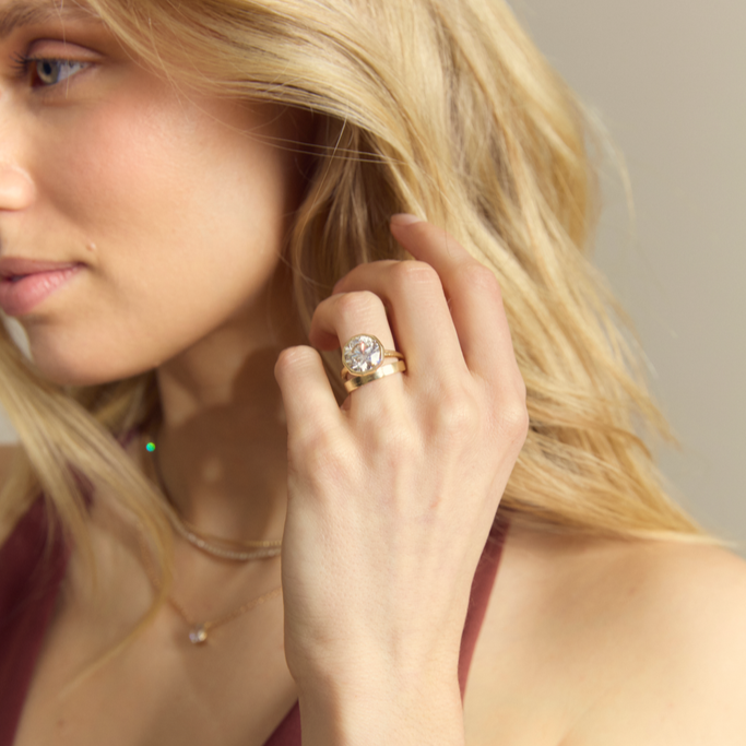 PAASH | Bezel Round Brilliant Cut 3.32 Carat Moissanite Ring 2.5 MM thick Solitaire Band - Kalyn & Co.