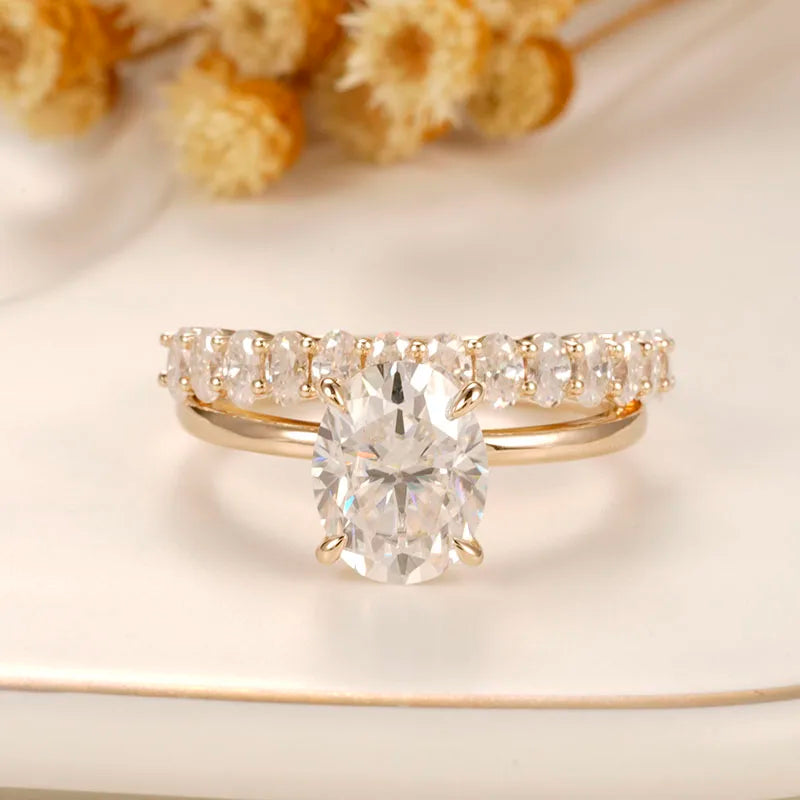 HILDA | 2 Carat Oval Cut Solitaire | Bridal Set Oval Eternity Band