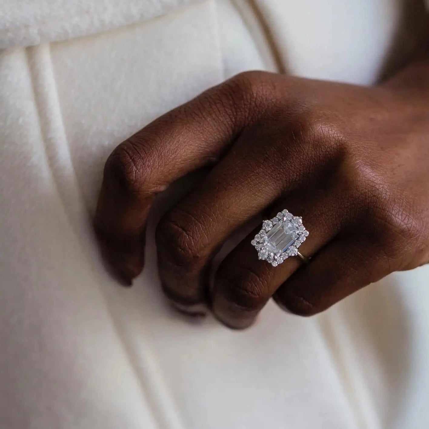BODIL | Elongated Emerald Cut 3.55 Carat Moissanite Engagement Ring