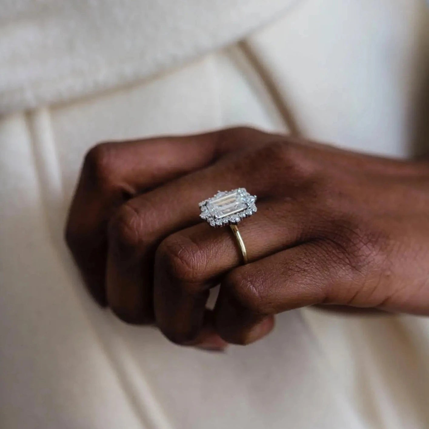 BODIL | Elongated Emerald Cut 3.55 Carat Moissanite Engagement Ring