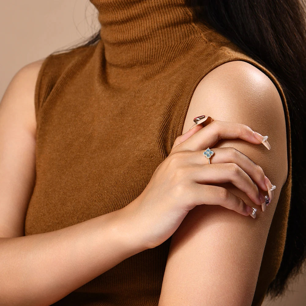 Clover Motif Moissanite Ring