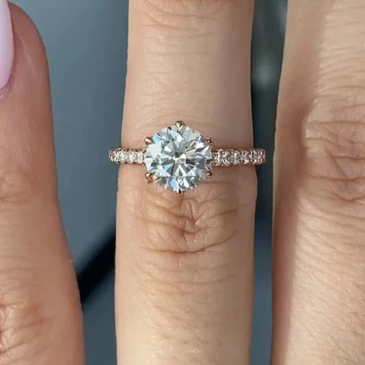 Round Brilliant Cut Pave - 1.5 Carat Moissanite Engagement Ring