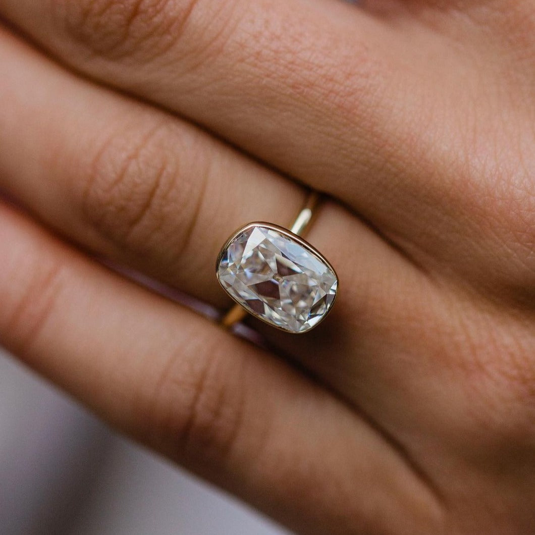 JUNE | 3.5 Carat Old Mine Cushion Cut Bezel Solitaire Engagement Ring