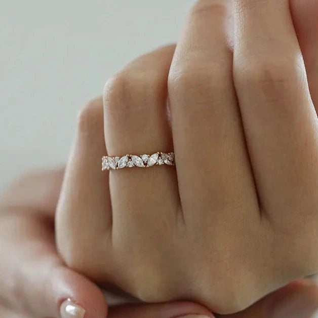 ESTRA | Marquise Eternity Wedding Band Combination Marquise + Round Cut - Kalyn & Co.