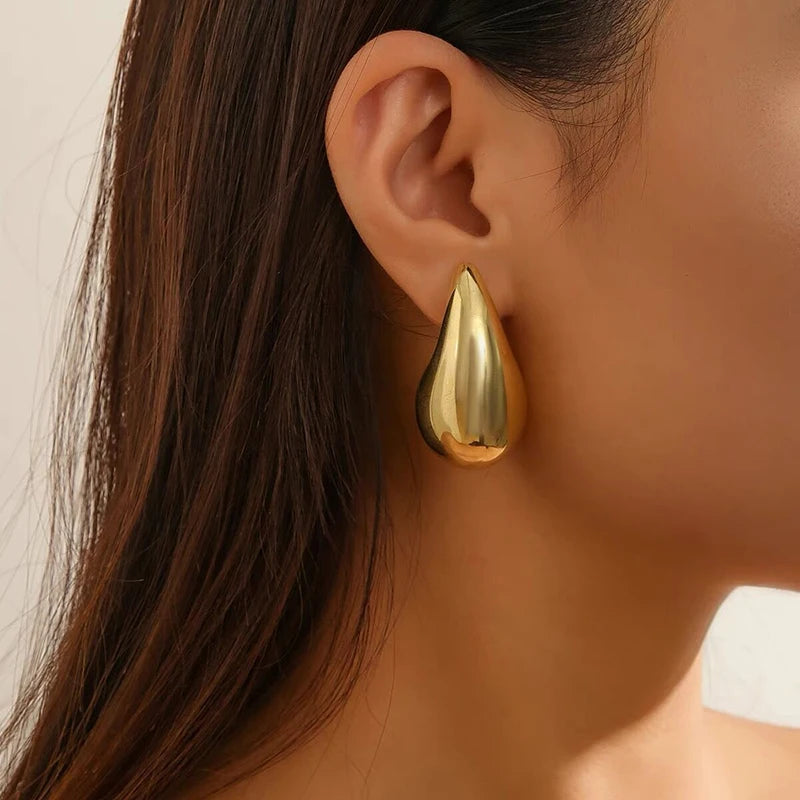 Chunky Gold Waterdrop Earrings - Lightweight