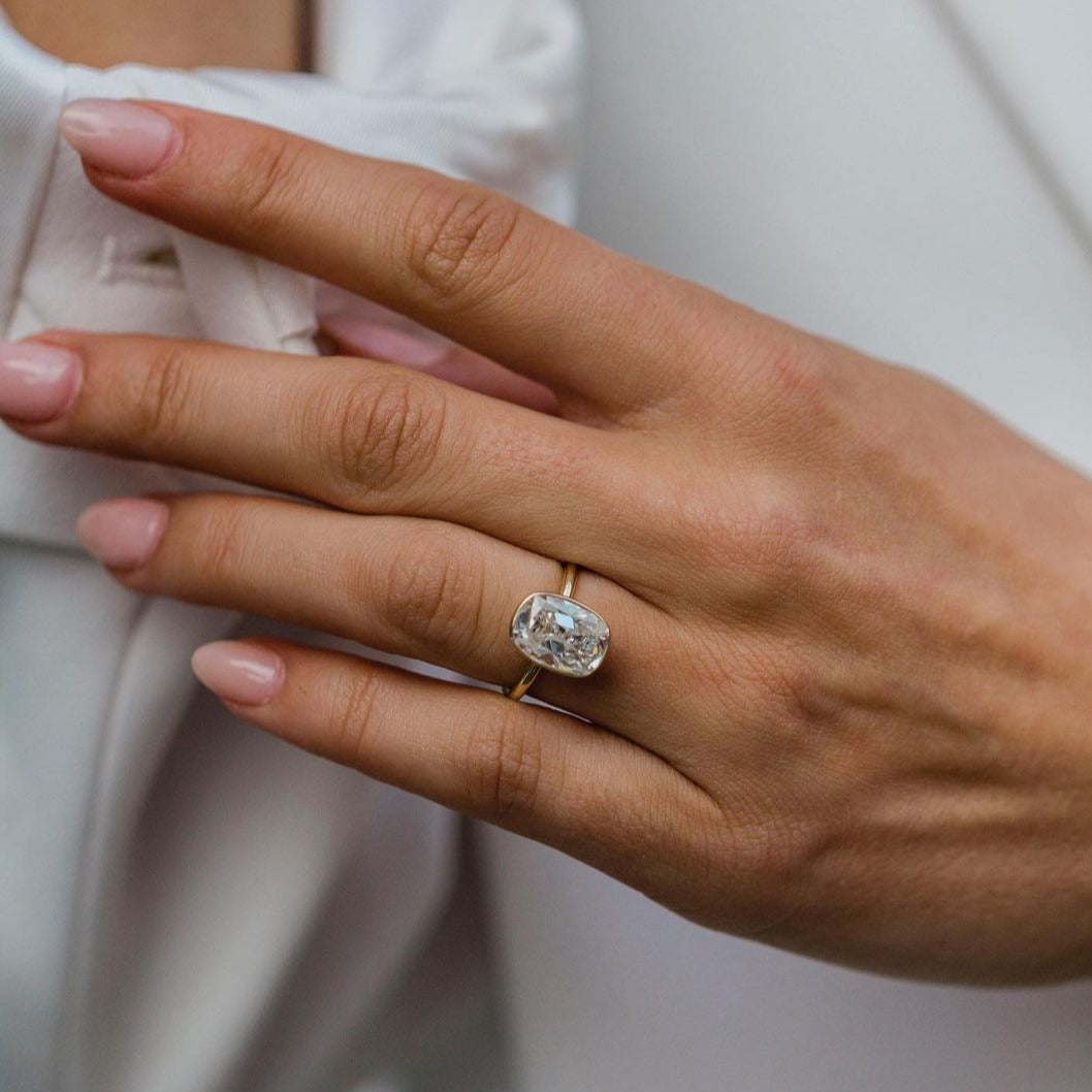 JUNE | 3.5 Carat Old Mine Cushion Cut Bezel Solitaire Engagement Ring