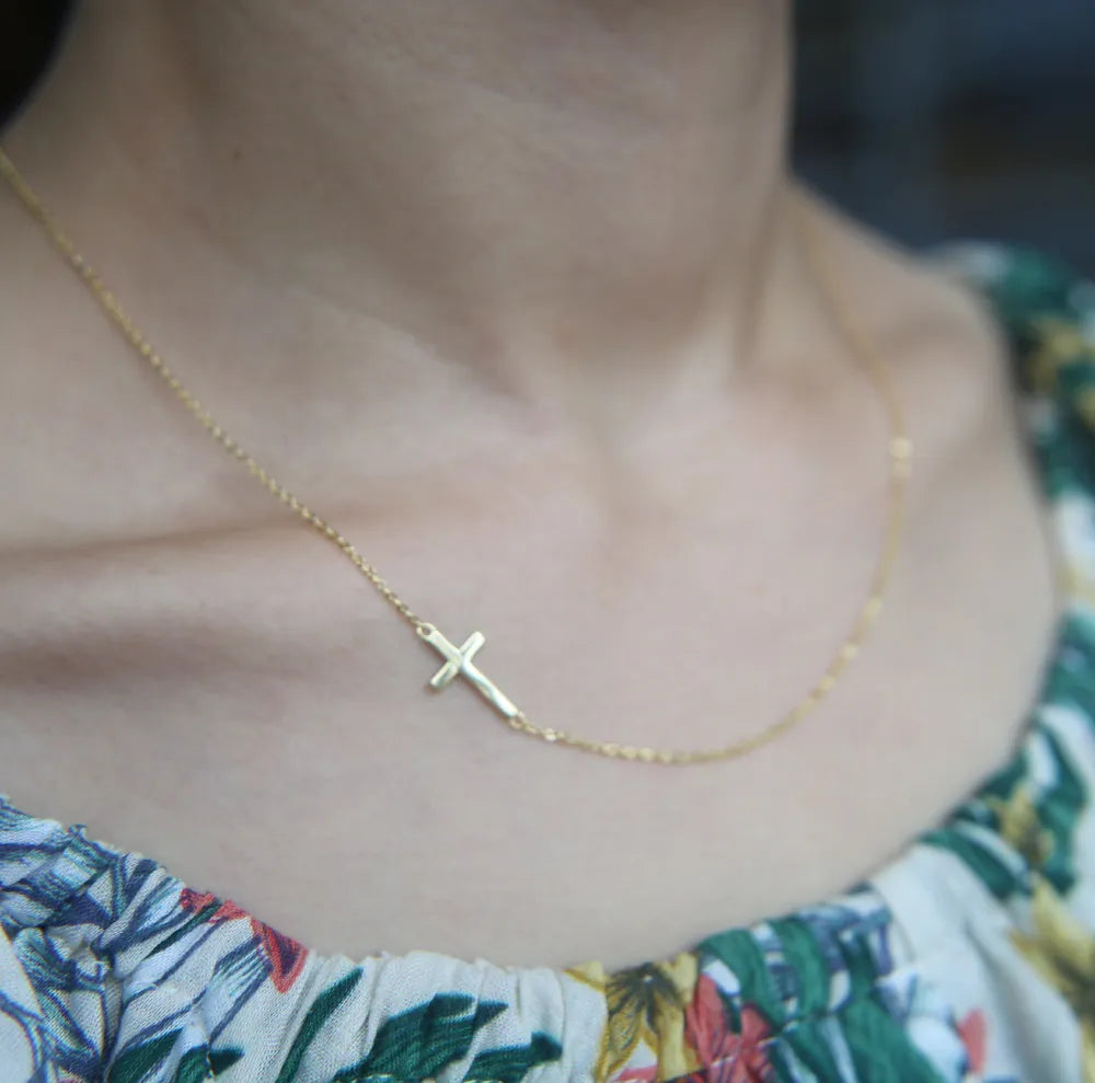 Dainty Sideways Cross Necklace