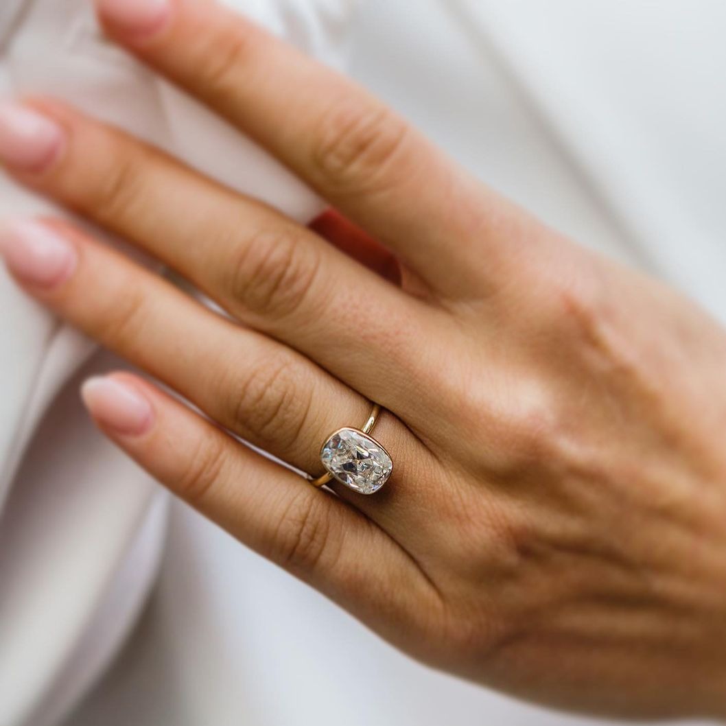 JUNE | 3.5 Carat Old Mine Cushion Cut Bezel Solitaire Engagement Ring