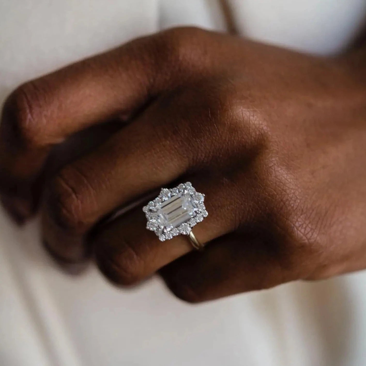 BODIL | Elongated Emerald Cut 3.55 Carat Moissanite Engagement Ring