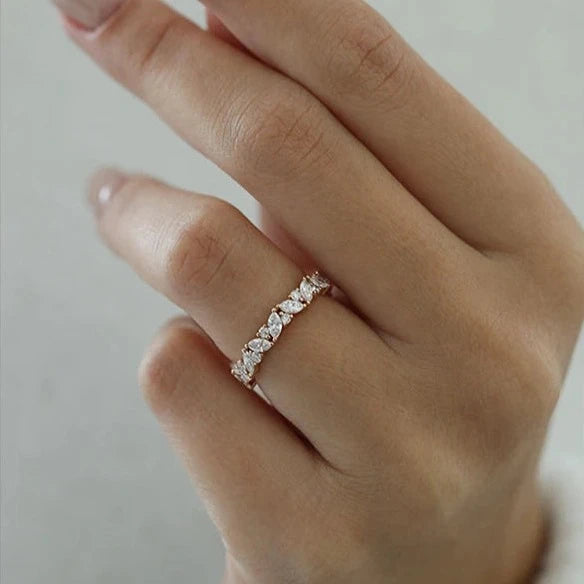 ESTRA | Marquise Eternity Wedding Band Combination Marquise + Round Cut - Kalyn & Co.