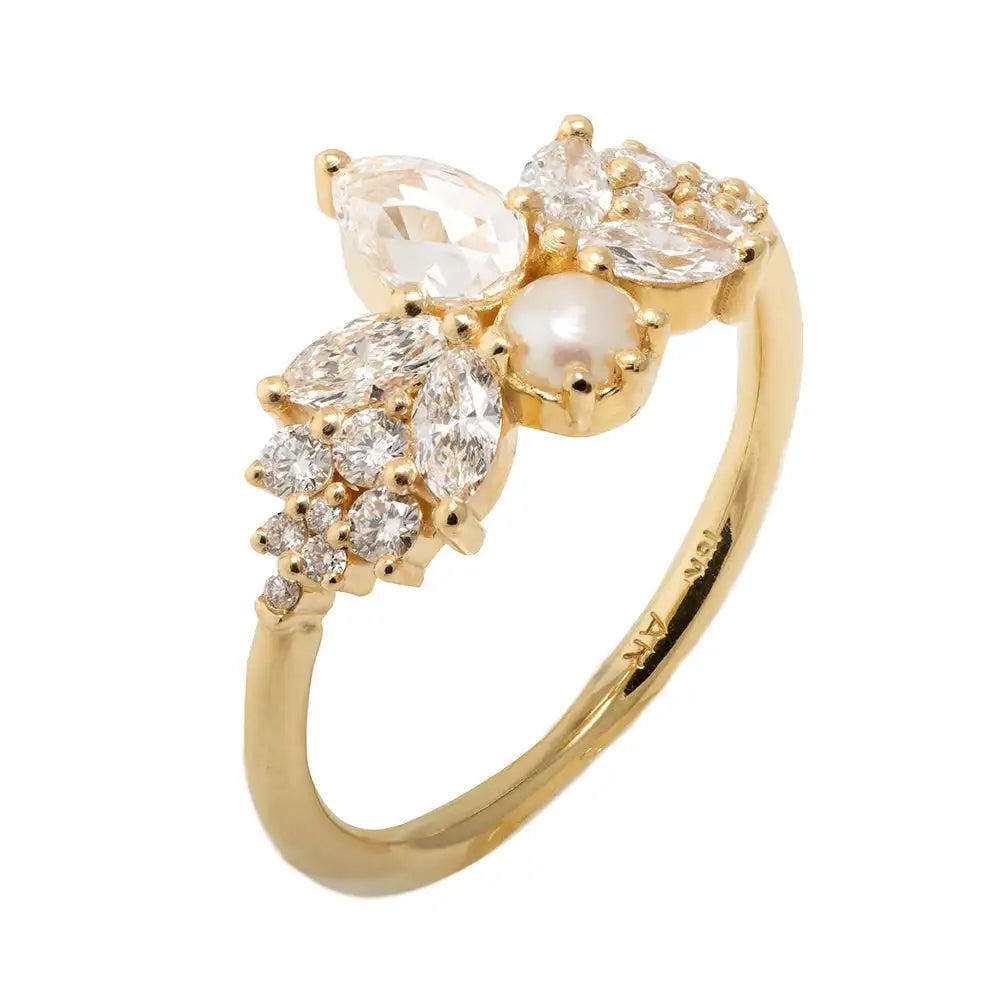 Whimsicle Fairytale Engagement Ring - 1ct Pear Rose Cut + Fresh Water Pearl