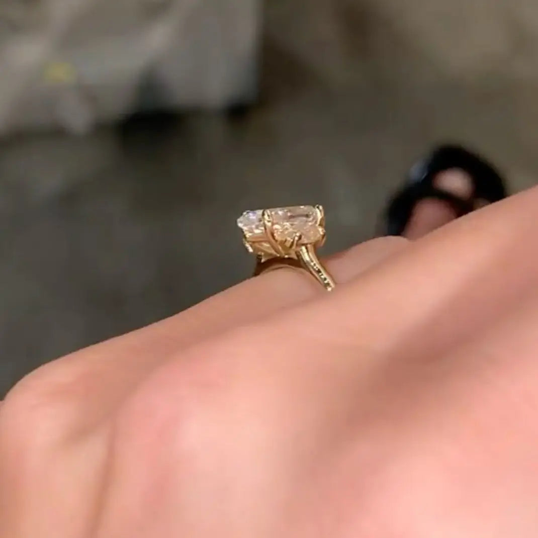 KATLA | Moissanite Engagement Ring 2 Carat Crushed Ice Three Stone Marquise Cut