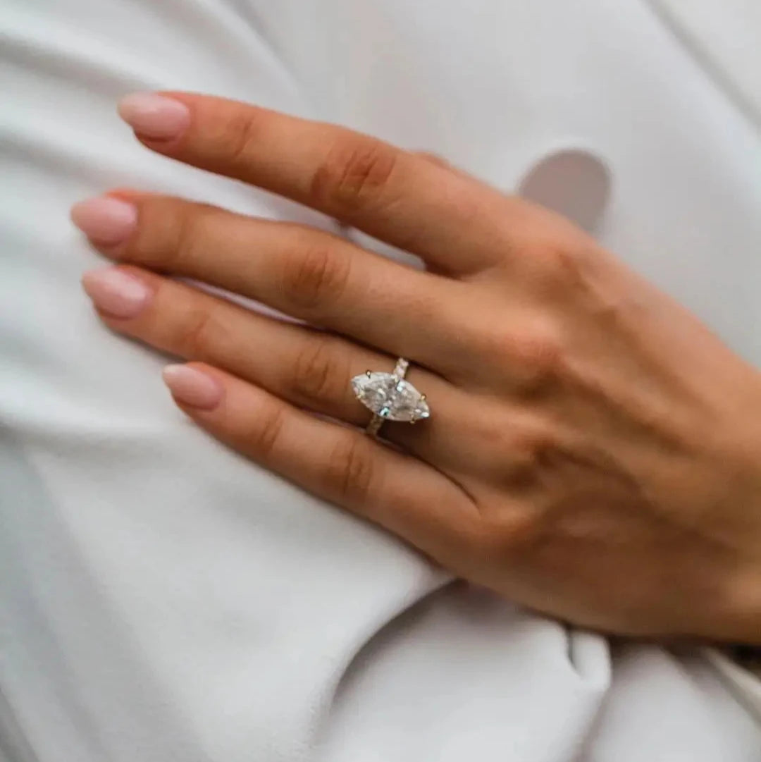 Selena Gomez | Engagement Ring | 7 Carat Crushed Ice Marquise Cut Halo (Euro Band)