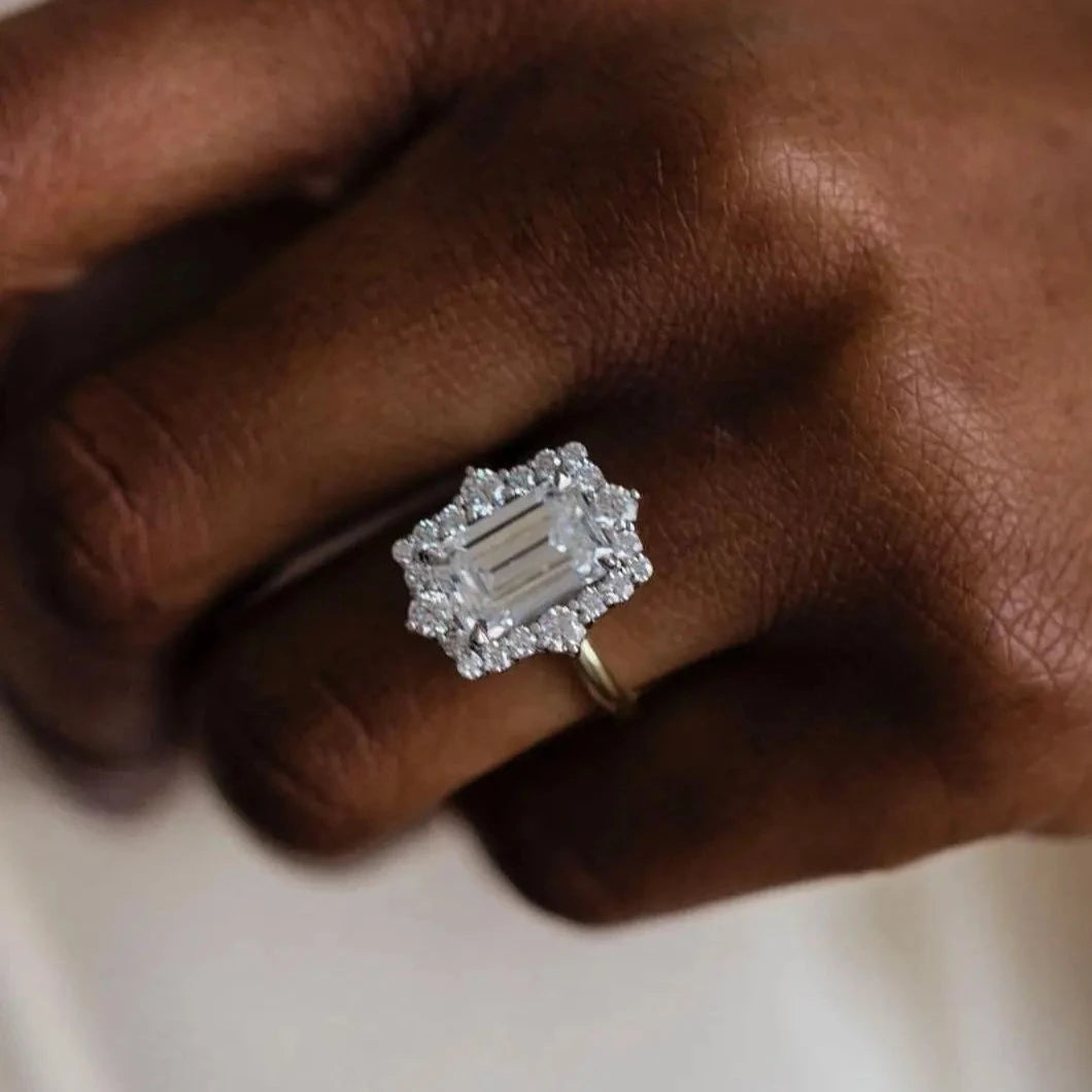 BODIL | Elongated Emerald Cut 3.55 Carat Moissanite Engagement Ring