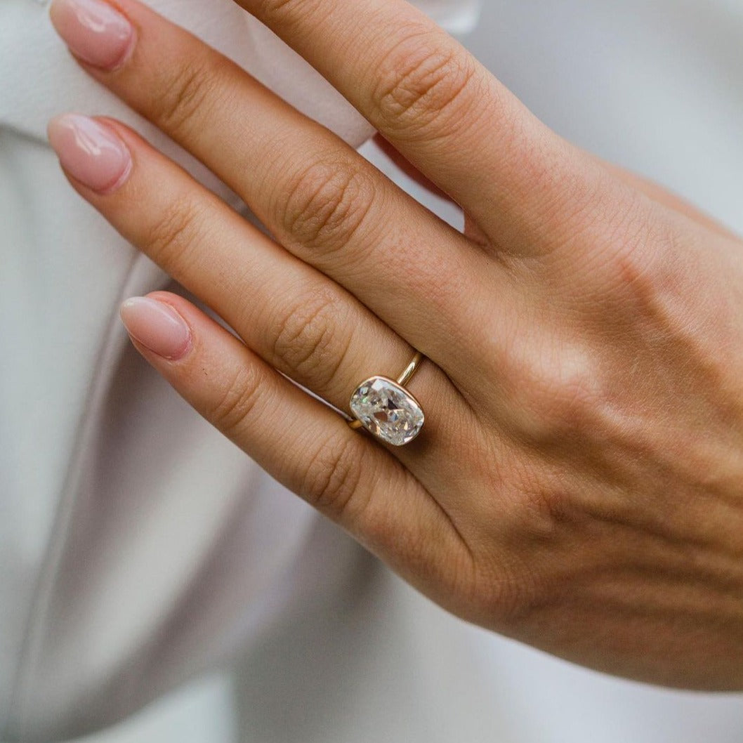 JUNE | 3.5 Carat Old Mine Cushion Cut Bezel Solitaire Engagement Ring