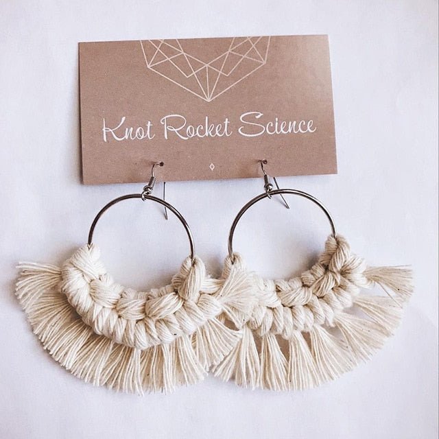 Boho Tassel Crochet Burnt Orange Macrame Earrings - Kalyn & Co.