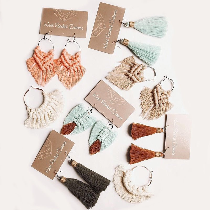 Boho Tassel Crochet Burnt Orange Macrame Earrings - Kalyn & Co.