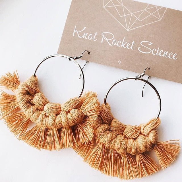 Boho Tassel Crochet Burnt Orange Macrame Earrings - Kalyn & Co.