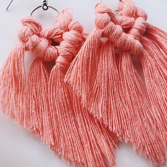 Boho Tassel Crochet Burnt Orange Macrame Earrings - Kalyn & Co.