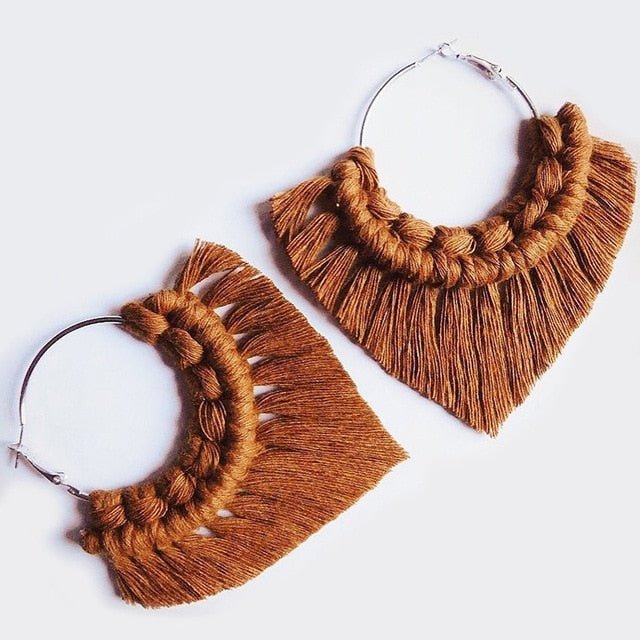 Boho Tassel Crochet Burnt Orange Macrame Earrings - Kalyn & Co.