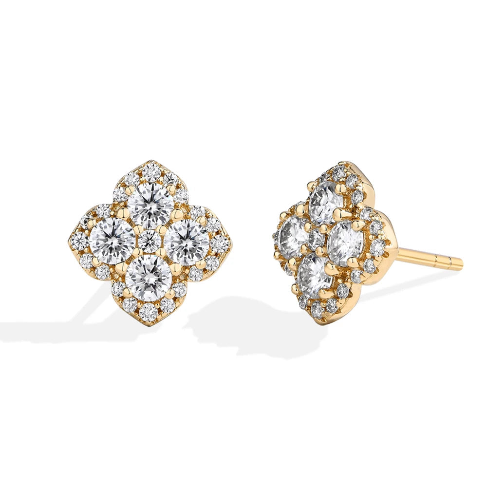 Gold and diamond earrings with 'Atta Gems' branding on a white background