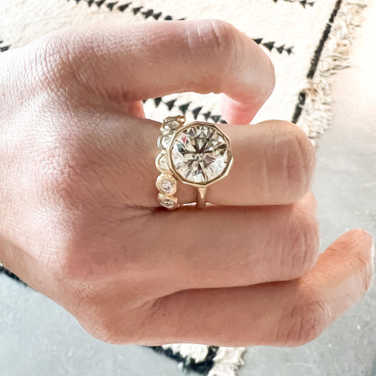 PAASH | Bezel Round Brilliant Cut 3.32 Carat Moissanite Ring 2.5 MM thick Solitaire Band