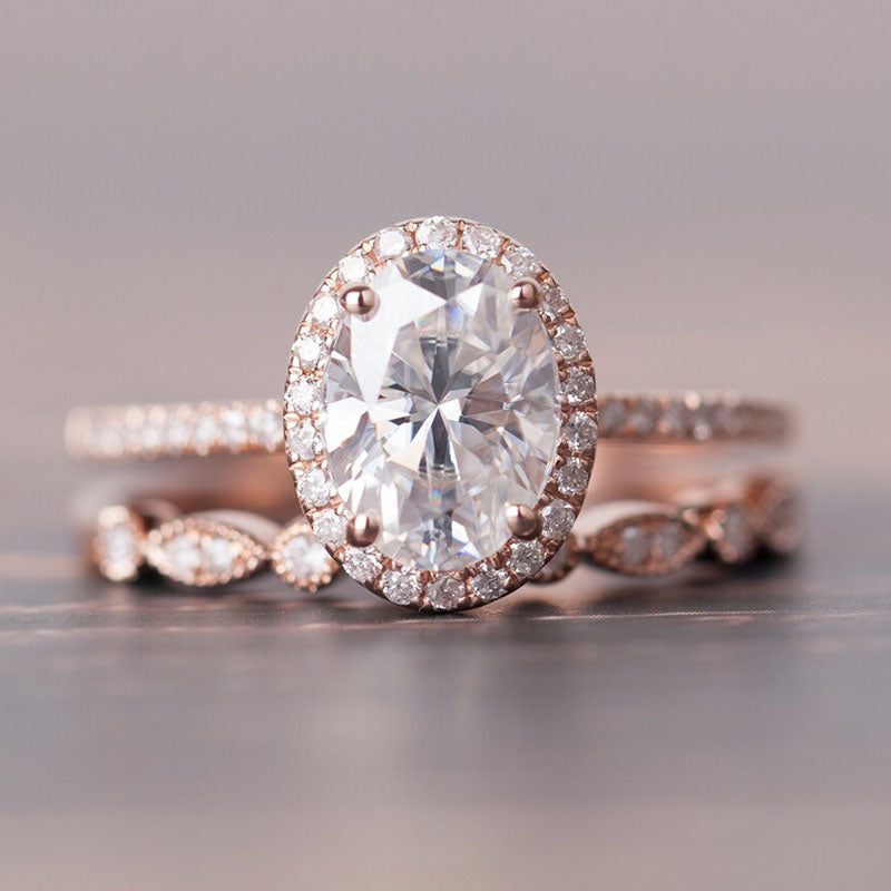 RUNE | 1.5 Carat Halo Oval Cut Pave with Eternity Bridal Set - Kalyn & Co.