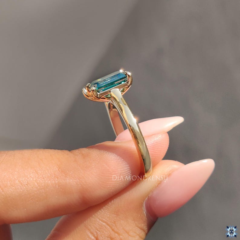 14K Yellow Gold Toi Et Moi Engagement Ring Green Emerald