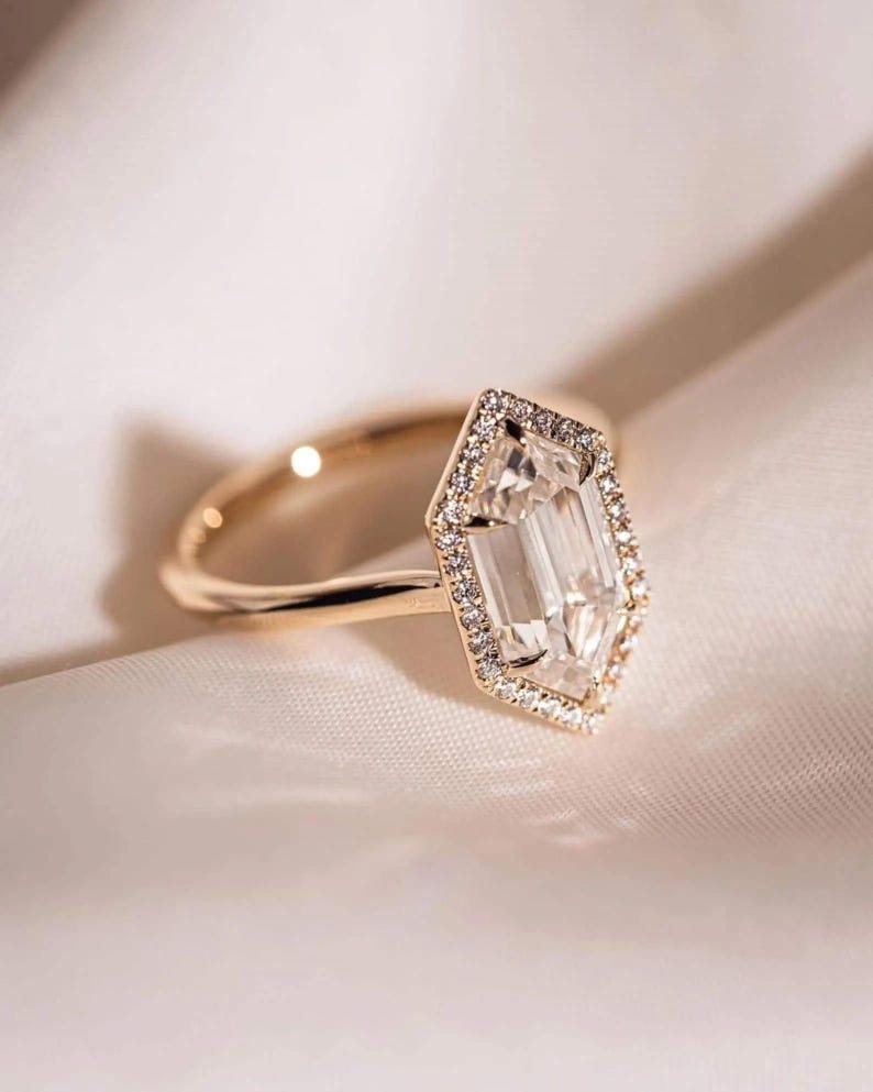 ELENA | 3 Carat Elongated Hexagon Cut Halo Setting