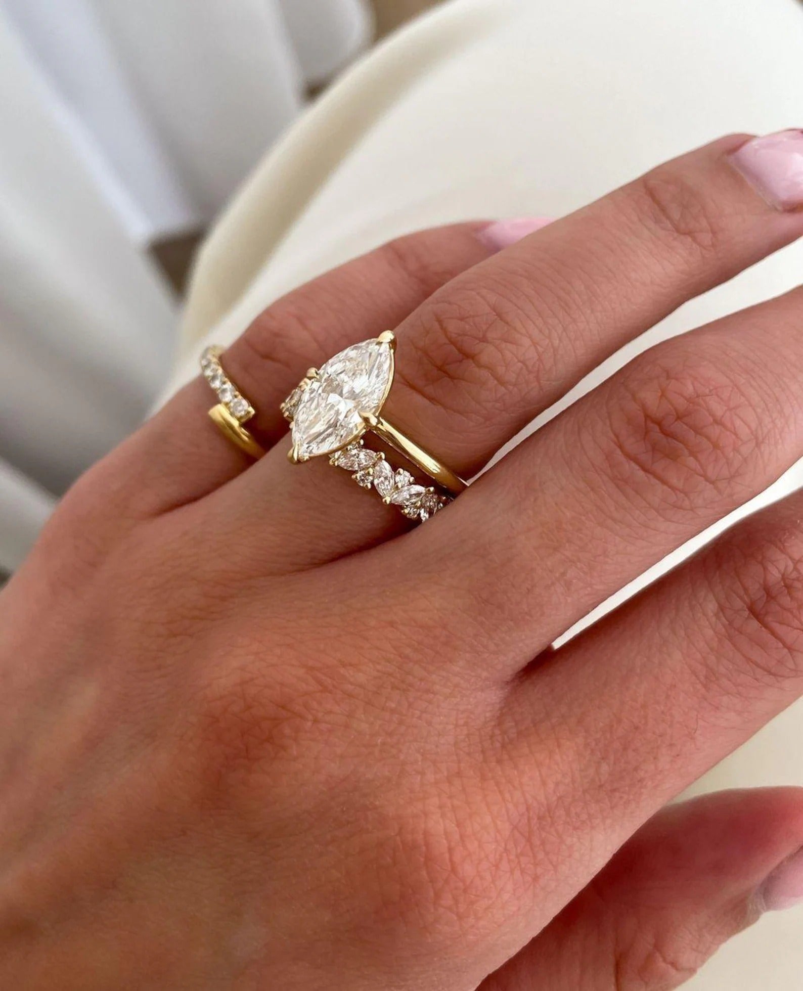 AELIN | Bridal Set - Marquise Cut 3 Carat Moissanite Ring with Pave Marquise Eternity Band