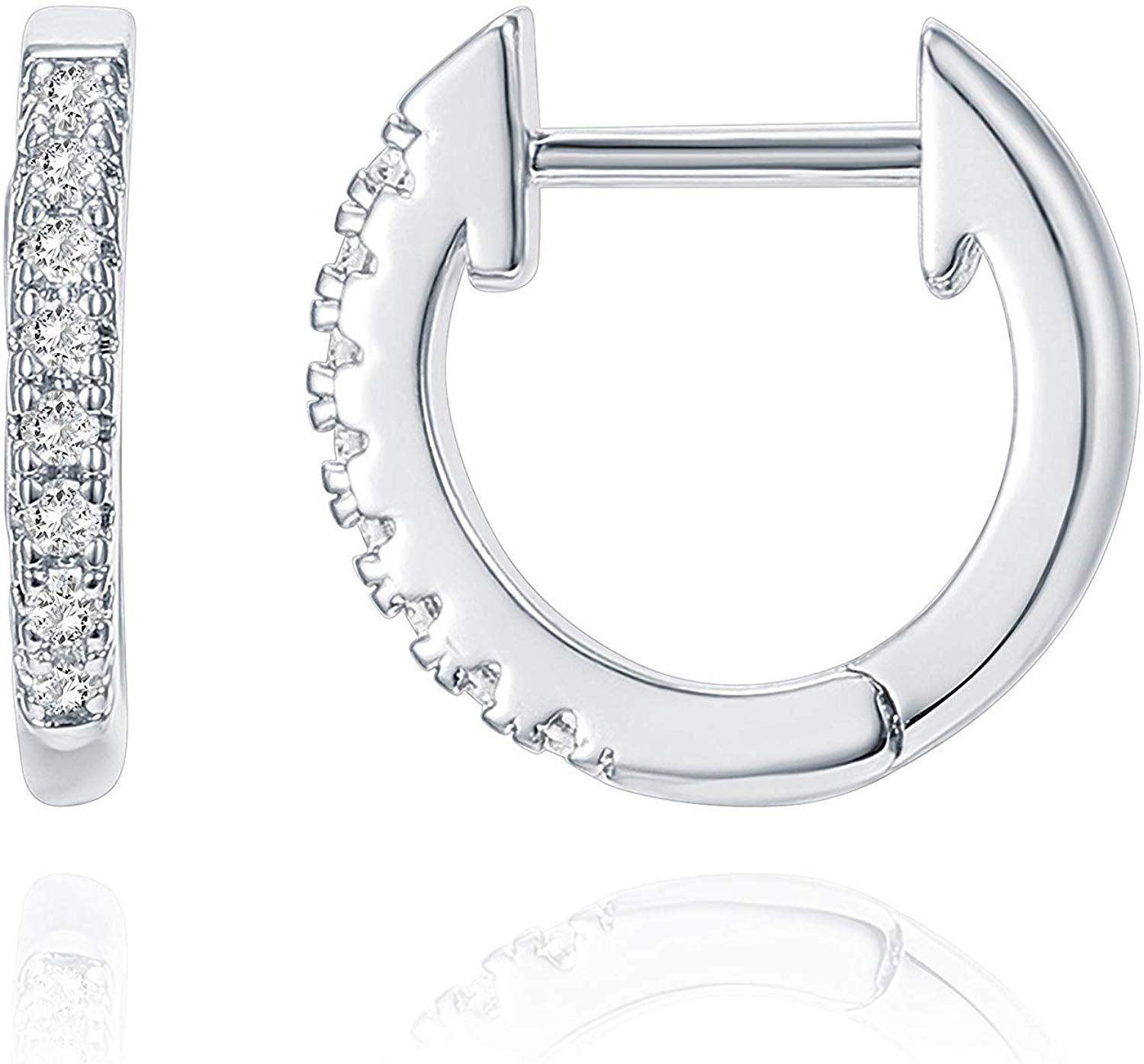 Huggie Hoop Diamond Earrings White Gold 14K