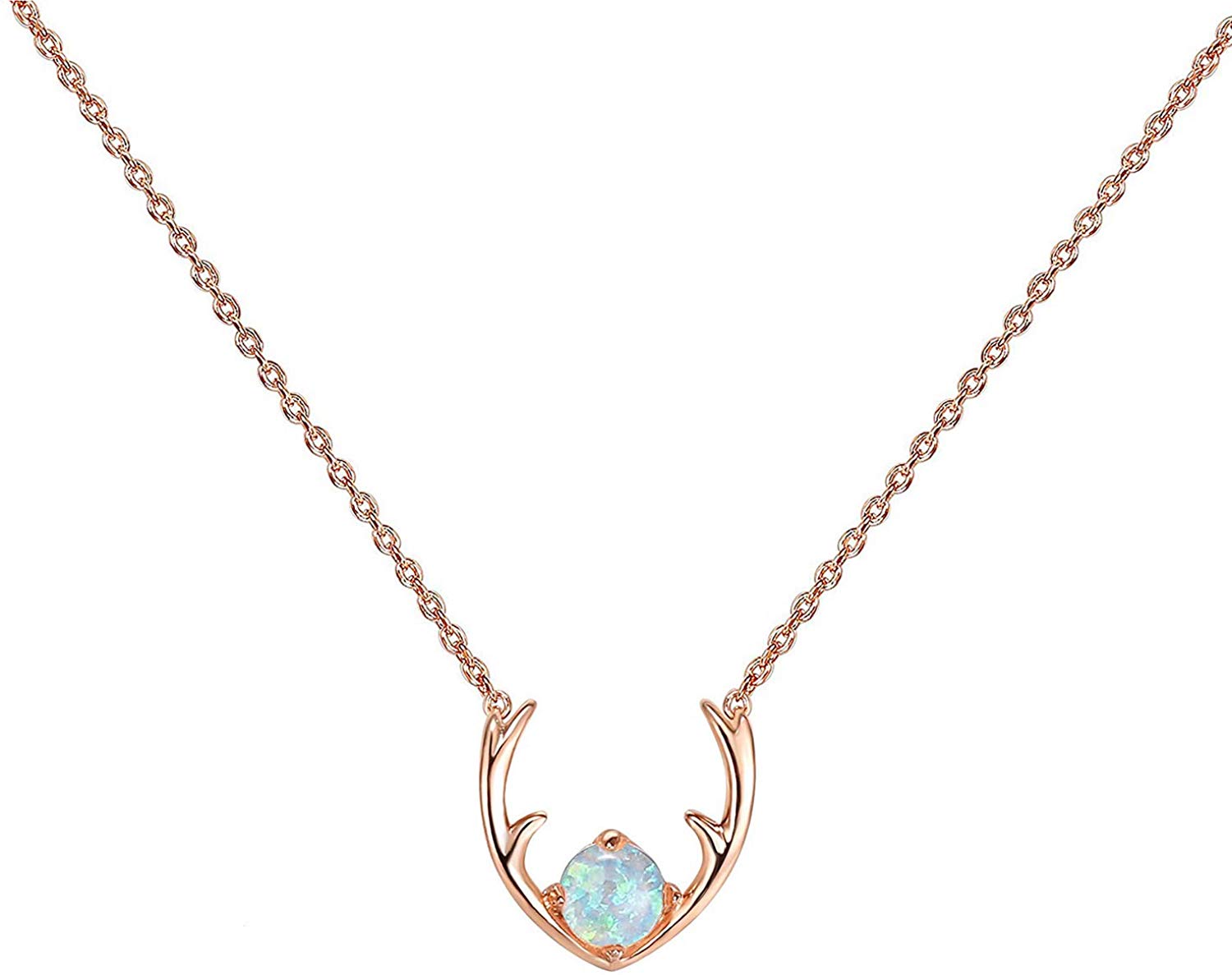 Deer Antler Opal Necklace Rose Gold