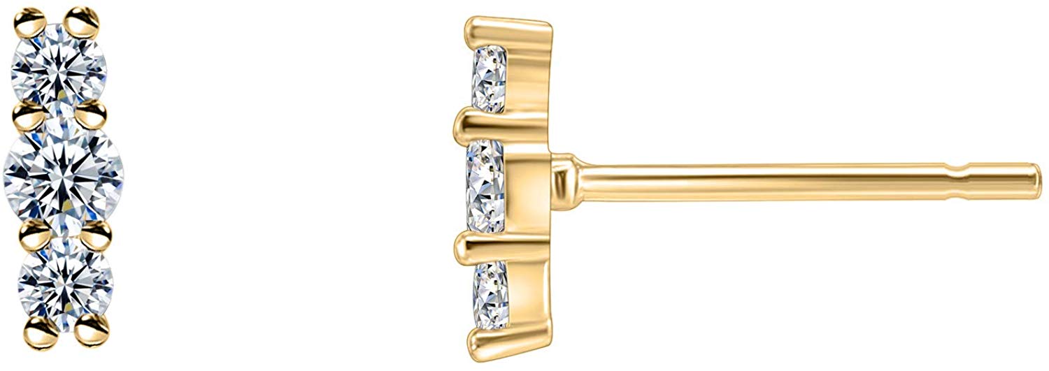 Sparkling Trio Bar Earrings Yellow Gold