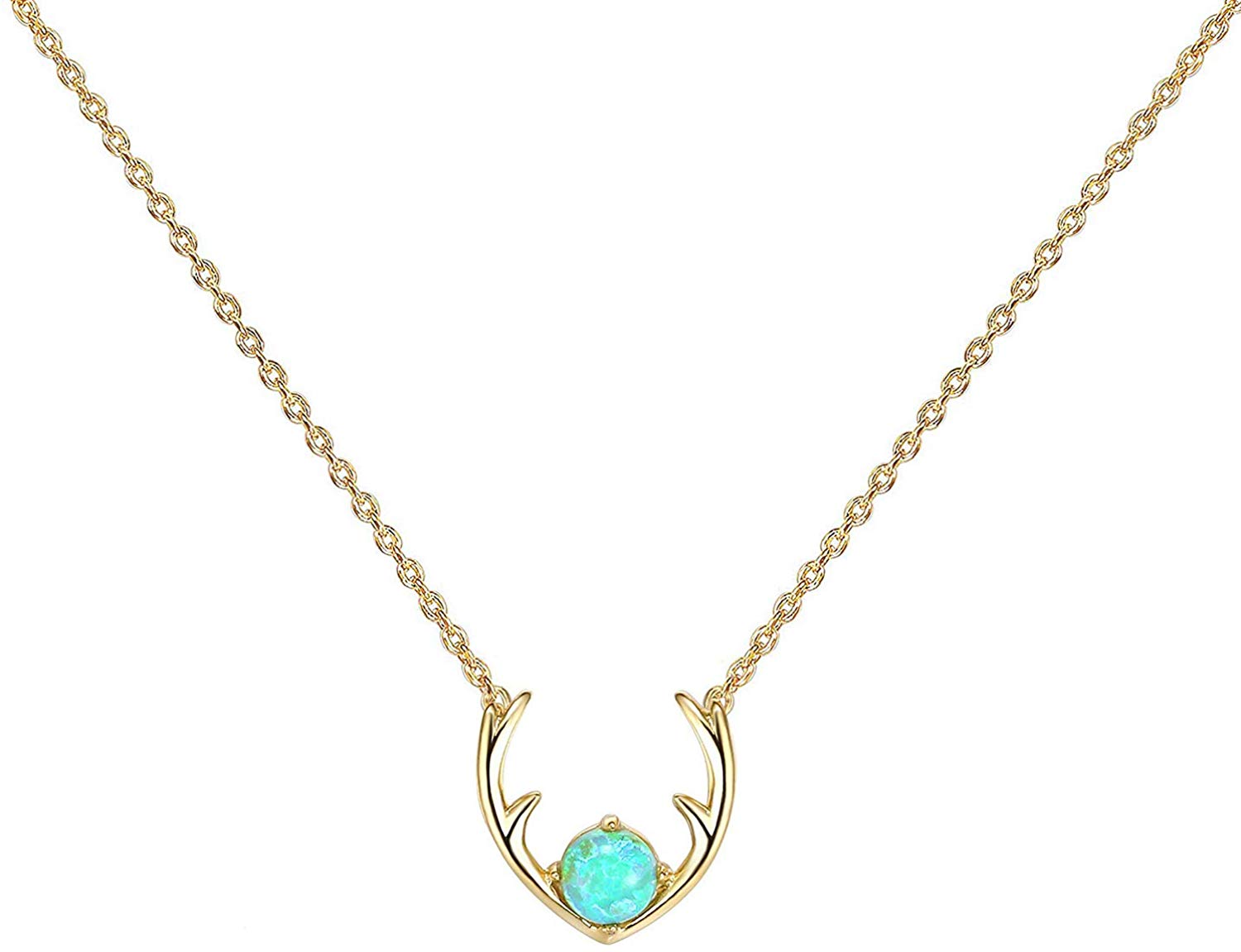 Deer Antler Opal Necklace Yellow Gold