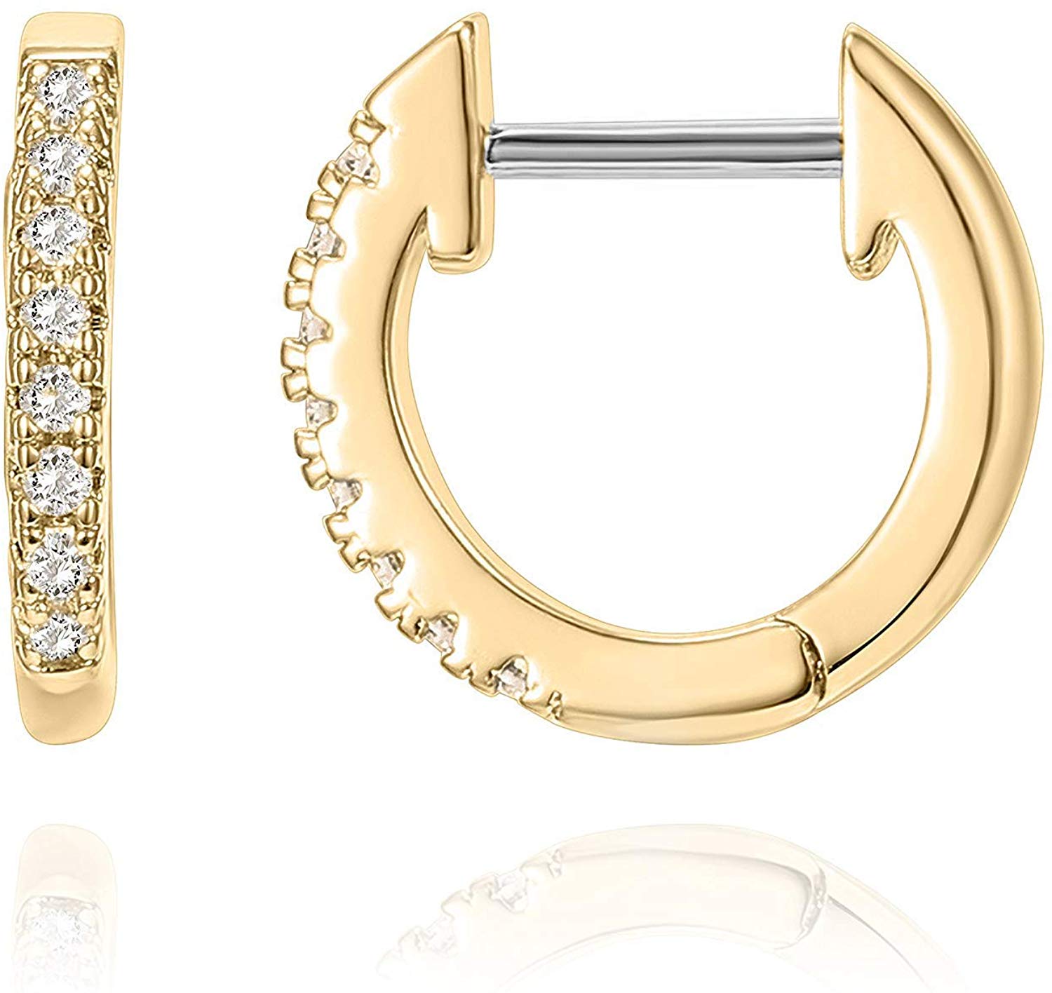 Huggie Hoop Diamond Earrings Yellow Gold 14K