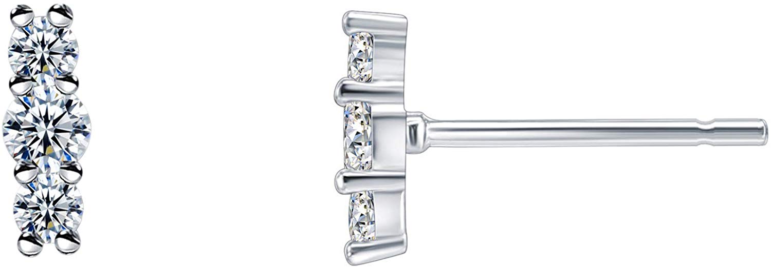 Sparkling Trio Bar Earrings White Gold
